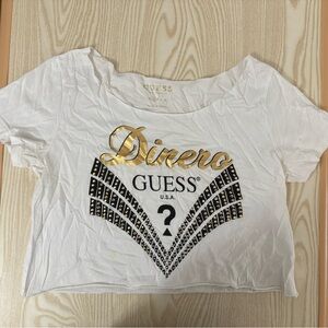 Guess White Tee with Gold and Black Accents